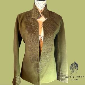 Linda Allard Ellen Tracy 100% Wool Open Front Silk Lined Jacket Embellished 6